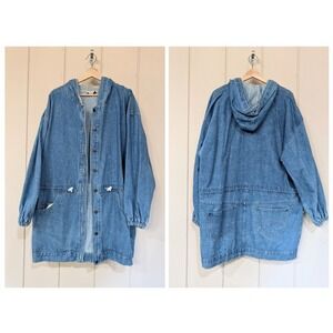 Vintage 90s Mens Denim Jacket Utility Chore Workwear Retro Mid Length Mens L